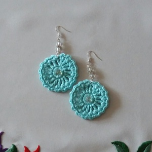 Türkiz fülbevaló - ékszer - fülbevaló - lógós kerek fülbevaló - Meska.hu