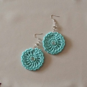 Türkiz fülbevaló - ékszer - fülbevaló - lógós kerek fülbevaló - Meska.hu