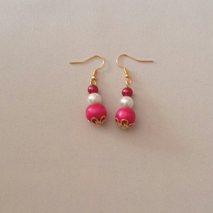 Pink és fehér gyöngyök, Ékszer, Fülbevaló, Lógó fülbevaló, Ékszerkészítés, MESKA