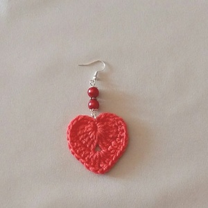Horgolt szívecske - ékszer - fülbevaló - lógó fülbevaló - Meska.hu
