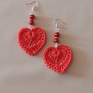 Horgolt szívecske - ékszer - fülbevaló - lógó fülbevaló - Meska.hu