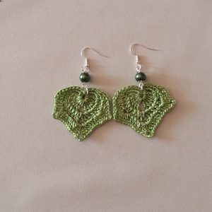 Zöld levelecske, Ékszer, Fülbevaló, Lógó fülbevaló, Ékszerkészítés, Horgolás, MESKA