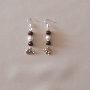 Barna és fehér gyöngyök, Ékszer, Fülbevaló, Lógó fülbevaló, Ékszerkészítés, MESKA