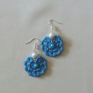 Türkiz horgolt fülbevaló - ékszer - fülbevaló - lógós kerek fülbevaló - Meska.hu