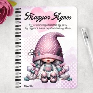 Személyre szabható - Pöttyös sapkás fodrász manólány mintás A5-ös füzet - otthon & életmód - papír, írószer - jegyzetfüzet & napló - Meska.hu