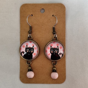 Üveglencsés fülbevaló cicás képpel, Ékszer, Fülbevaló, Lógós kerek fülbevaló, Ékszerkészítés, MESKA