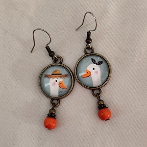 Üveglencsés fülbevaló libás képpel, Ékszer, Fülbevaló, Lógós kerek fülbevaló, Ékszerkészítés, MESKA