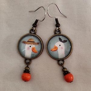 Üveglencsés fülbevaló libás képpel - ékszer - fülbevaló - lógós kerek fülbevaló - Meska.hu