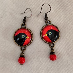 Üveglencsés fülbevaló madaras képpel, Ékszer, Fülbevaló, Lógós kerek fülbevaló, Ékszerkészítés, MESKA
