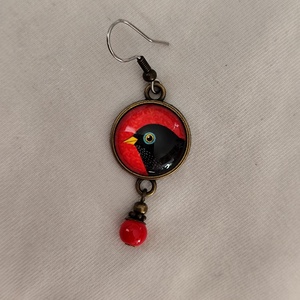 Üveglencsés fülbevaló madaras képpel - ékszer - fülbevaló - lógós kerek fülbevaló - Meska.hu