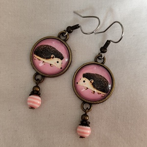 Üveglencsés fülbevaló sünivel, Ékszer, Fülbevaló, Lógós kerek fülbevaló, Ékszerkészítés, MESKA