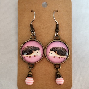 Üveglencsés fülbevaló sünivel - ékszer - fülbevaló - lógós kerek fülbevaló - Meska.hu