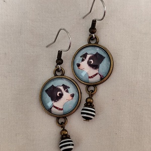 Üveglencsés fülbevaló kutyás képpel - ékszer - fülbevaló - lógós kerek fülbevaló - Meska.hu