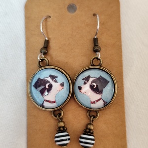Üveglencsés fülbevaló kutyás képpel - ékszer - fülbevaló - lógós kerek fülbevaló - Meska.hu