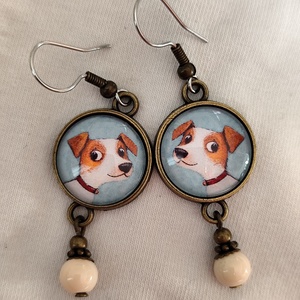 Üveglencsés fülbevaló kutyás képpel, Ékszer, Fülbevaló, Lógós kerek fülbevaló, Ékszerkészítés, MESKA
