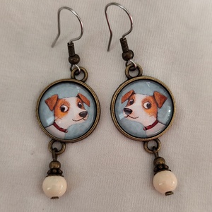 Üveglencsés fülbevaló kutyás képpel - ékszer - fülbevaló - lógós kerek fülbevaló - Meska.hu