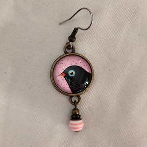 Üveglencsés fülbevaló madaras képpel - ékszer - fülbevaló - lógós kerek fülbevaló - Meska.hu