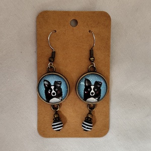 Üveglencsés fülbevaló kutyás képpel - ékszer - fülbevaló - lógós kerek fülbevaló - Meska.hu