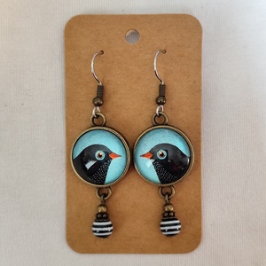 Üveglencsés fülbevaló madaras képpel, Ékszer, Fülbevaló, Lógós kerek fülbevaló, Ékszerkészítés, MESKA