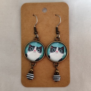 Üveglencsés fülbevaló cicás képpel, Ékszer, Fülbevaló, Lógós kerek fülbevaló, Ékszerkészítés, MESKA