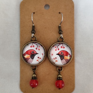 Madaras üveglencsés fülbevaló - ékszer - fülbevaló - lógó fülbevaló - Meska.hu