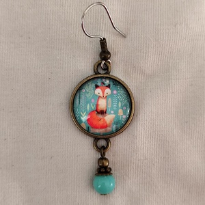 Rókás üveglencsés fülbevaló - ékszer - fülbevaló - lógó fülbevaló - Meska.hu