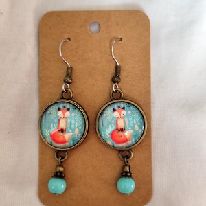 Rókás üveglencsés fülbevaló - ékszer - fülbevaló - lógó fülbevaló - Meska.hu