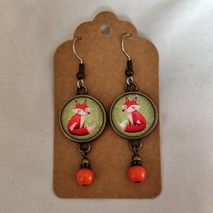 Rókás üveglencsés fülbevaló, Ékszer, Fülbevaló, Lógó fülbevaló, Ékszerkészítés, MESKA