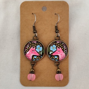 Rókás üveglencsés fülbevaló, Ékszer, Fülbevaló, Lógó fülbevaló, Ékszerkészítés, MESKA