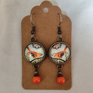 Madaras üveglencsés fülbevaló, Ékszer, Fülbevaló, Lógó fülbevaló, Ékszerkészítés, MESKA