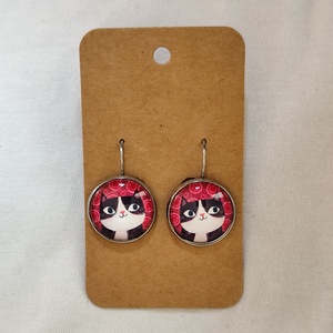 Cicás üveglencsés fülbevaló , Ékszer, Fülbevaló, Lógós kerek fülbevaló, Ékszerkészítés, MESKA