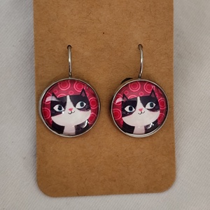 Cicás üveglencsés fülbevaló  - ékszer - fülbevaló - lógós kerek fülbevaló - Meska.hu