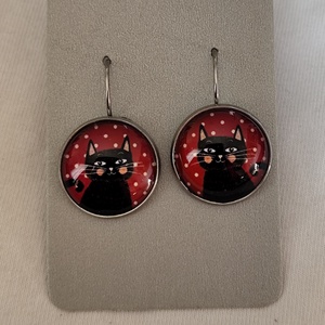 Cicás üveglencsés fülbevaló  - ékszer - fülbevaló - lógós kerek fülbevaló - Meska.hu