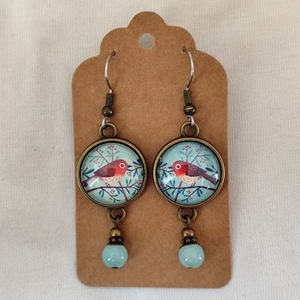 Madaras üveglencsés fülbevaló, Ékszer, Fülbevaló, Lógó fülbevaló, Ékszerkészítés, MESKA