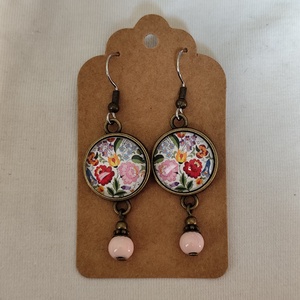 Kalocsai mintás üveglencsés fülbevaló , Ékszer, Fülbevaló, Lógós kerek fülbevaló, Ékszerkészítés, MESKA