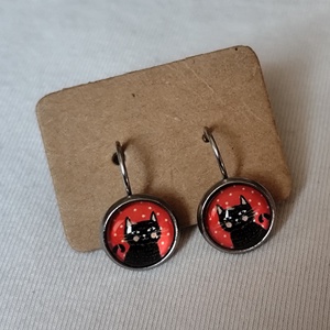 Cicás üveglencsés fülbevaló , Ékszer, Fülbevaló, Lógós kerek fülbevaló, Ékszerkészítés, MESKA