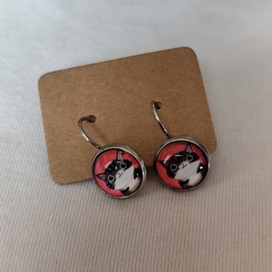 Cicás üveglencsés fülbevaló  - ékszer - fülbevaló - lógós kerek fülbevaló - Meska.hu