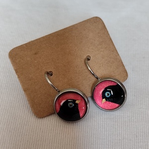 Madaras üveglencsés fülbevaló  - ékszer - fülbevaló - lógós kerek fülbevaló - Meska.hu