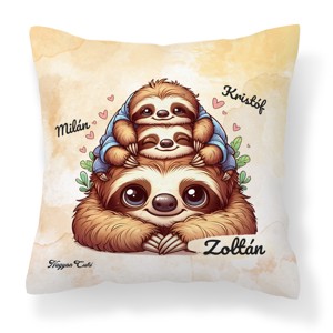 Névvel kérhető - Cuki lajhár Apa és két gyerek - Kicsi a rakás mintás párna - Meska.hu