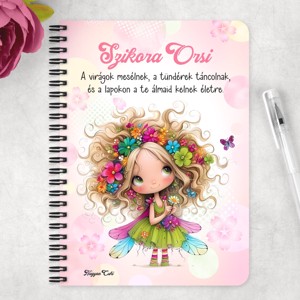 Személyre szabható - Bájos virág tündér pillangóval mintás A5-ös füzet - otthon & életmód - papír, írószer - jegyzetfüzet & napló - Meska.hu