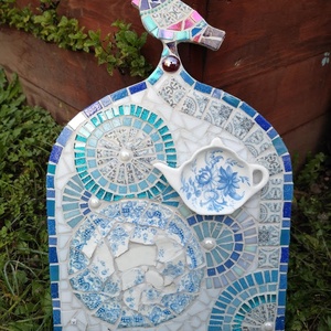 Kék-fehér kismadaras 3D mozaikkép, Otthon & Életmód, Dekoráció, Fali és függő dekoráció, Falra akasztható dekor, Mozaik, MESKA