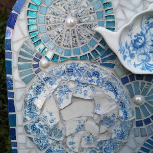 Kék-fehér kismadaras 3D mozaikkép - otthon & életmód - dekoráció - fali és függő dekoráció - falra akasztható dekor - Meska.hu