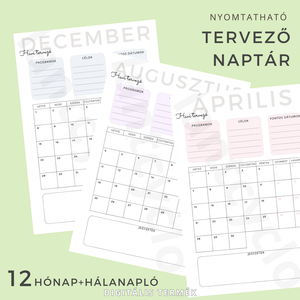 Nyomtatható Havi Tervezőnaptár, Otthon & Életmód, Papír, írószer, Naptár & Tervező, Fotó, grafika, rajz, illusztráció, MESKA