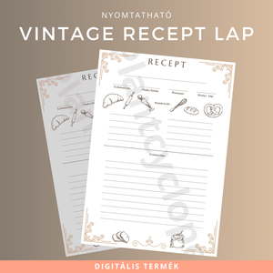 Nyomtatható Vintage Receptes Lap  Őrizd meg és tedd különlegessé a kedvenc receptjeidet, Otthon & Életmód, Papír írószer, Naptár & Tervező, Fotó, grafika, rajz, illusztráció, MESKA