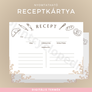 Nyomtatható Vintage Receptkártya  Őrizd meg rendszerezetten a kedvenc receptjeidet, Otthon & Életmód, Papír, írószer, Naptár & Tervező, Fotó, grafika, rajz, illusztráció, MESKA
