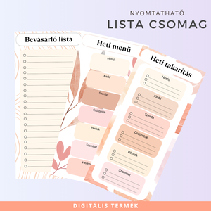 Nyomtatható Lista Csomag  Bevásárlólista, Heti Menü és Heti Takarítás Tervező, Otthon & Életmód, Papír, írószer, Naptár & Tervező, Fotó, grafika, rajz, illusztráció, MESKA