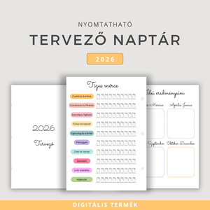 2026 Nyomtatható Éves Tervezőnaptár  Célokhoz, Hálanaplóval - Meska.hu