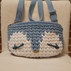 Horgolt pingvin övtáska újrahasznosított pamut zsinórfonalból  - táska & tok - kézitáska & válltáska - válltáska - Meska.hu