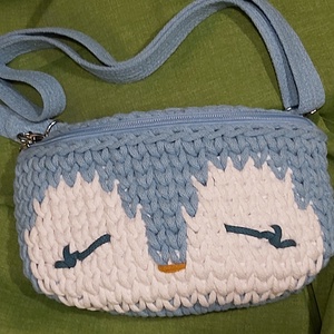 Horgolt pingvin női övtáska újrahasznosított pamut zsinórfonalból , Táska & Tok, Kézitáska & válltáska, Válltáska, Horgolás, MESKA