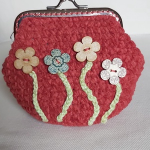 Tégla színű horgolt mini csatos pénztárca, Táska & Tok, Pénztárca & Más tok, Aprópénztartó, Horgolás, MESKA